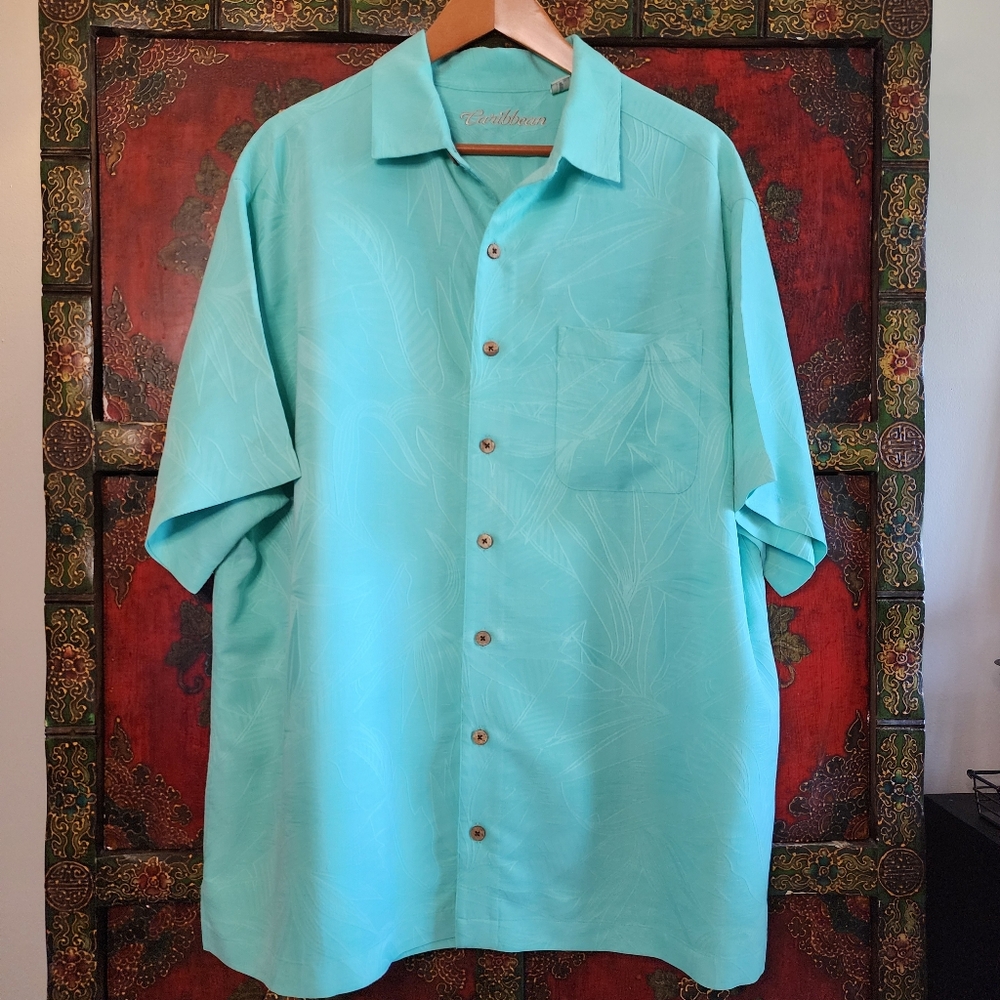 Caribbean Hawaiian Shirt Tiffany Blue Teal Green